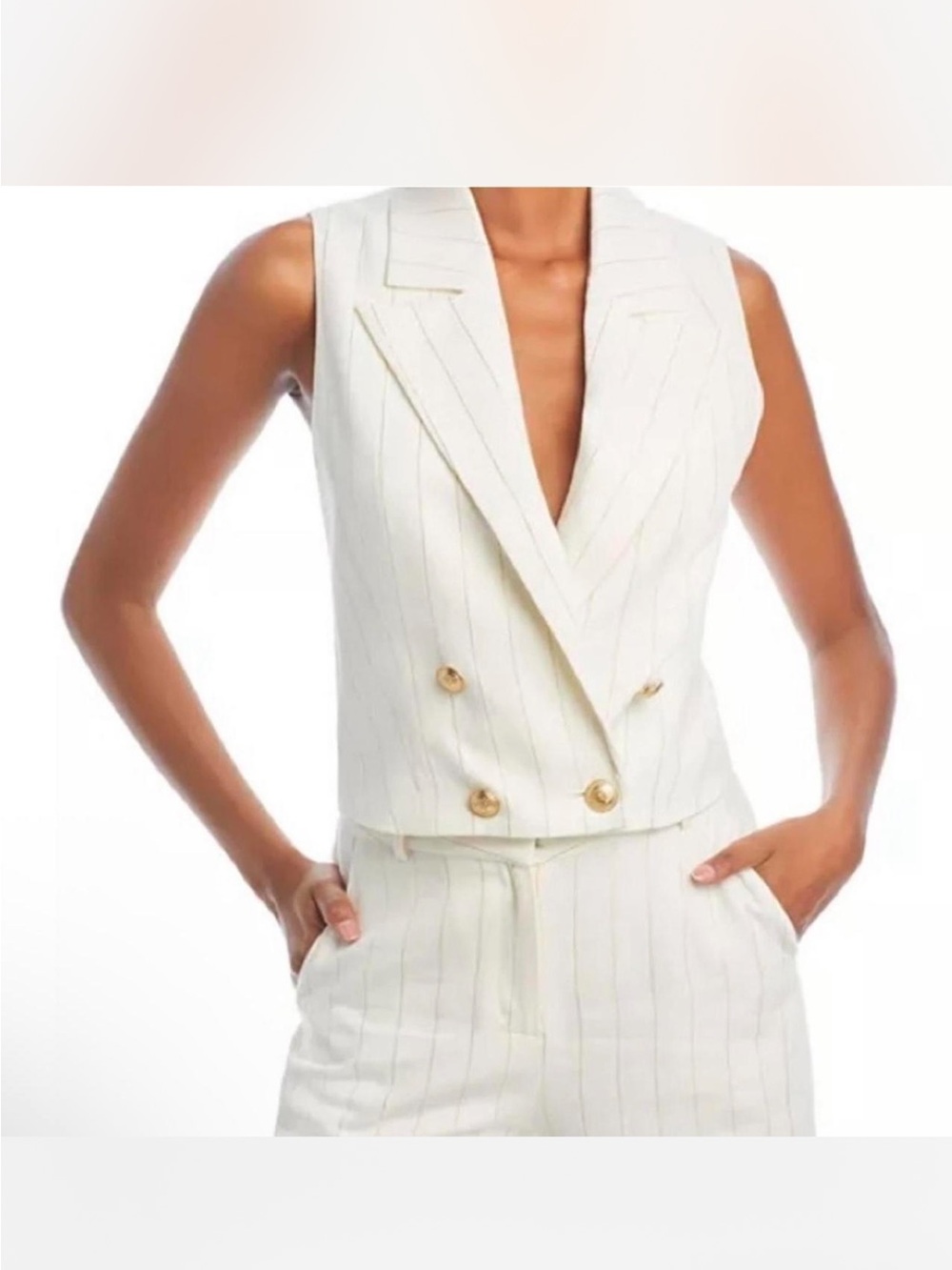 L'AGENCE White Pinstripe Double-Breasted Sleeveless Vest NWT Size 8 - Picture 1 of 7